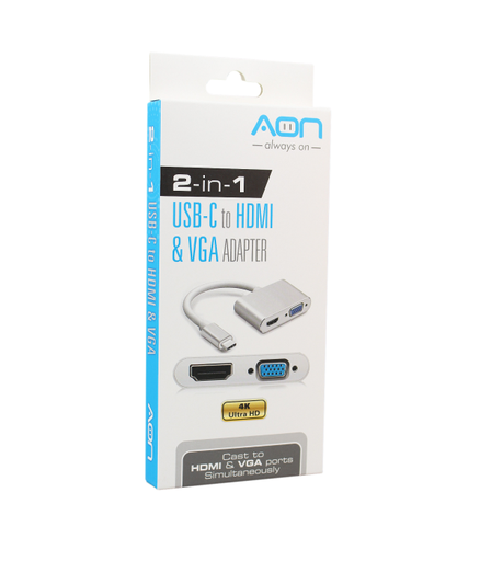 [AO-AD-1007] Adaptador AON USB Type C a HDMI & VGA