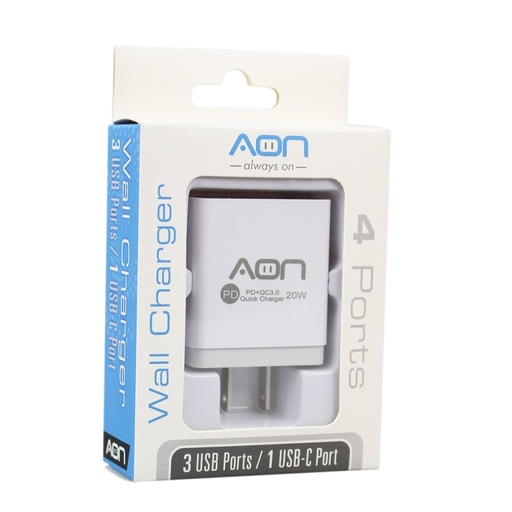 [AO-CR-1004] Cargador de Pared AON USBx3 & USB TypeC